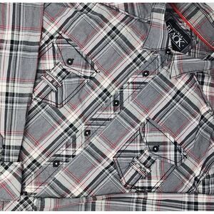 Buckle Black Long Sleeve Button Up‎ Shirt Mens XL Gray Plaid Athletic Fit EUC